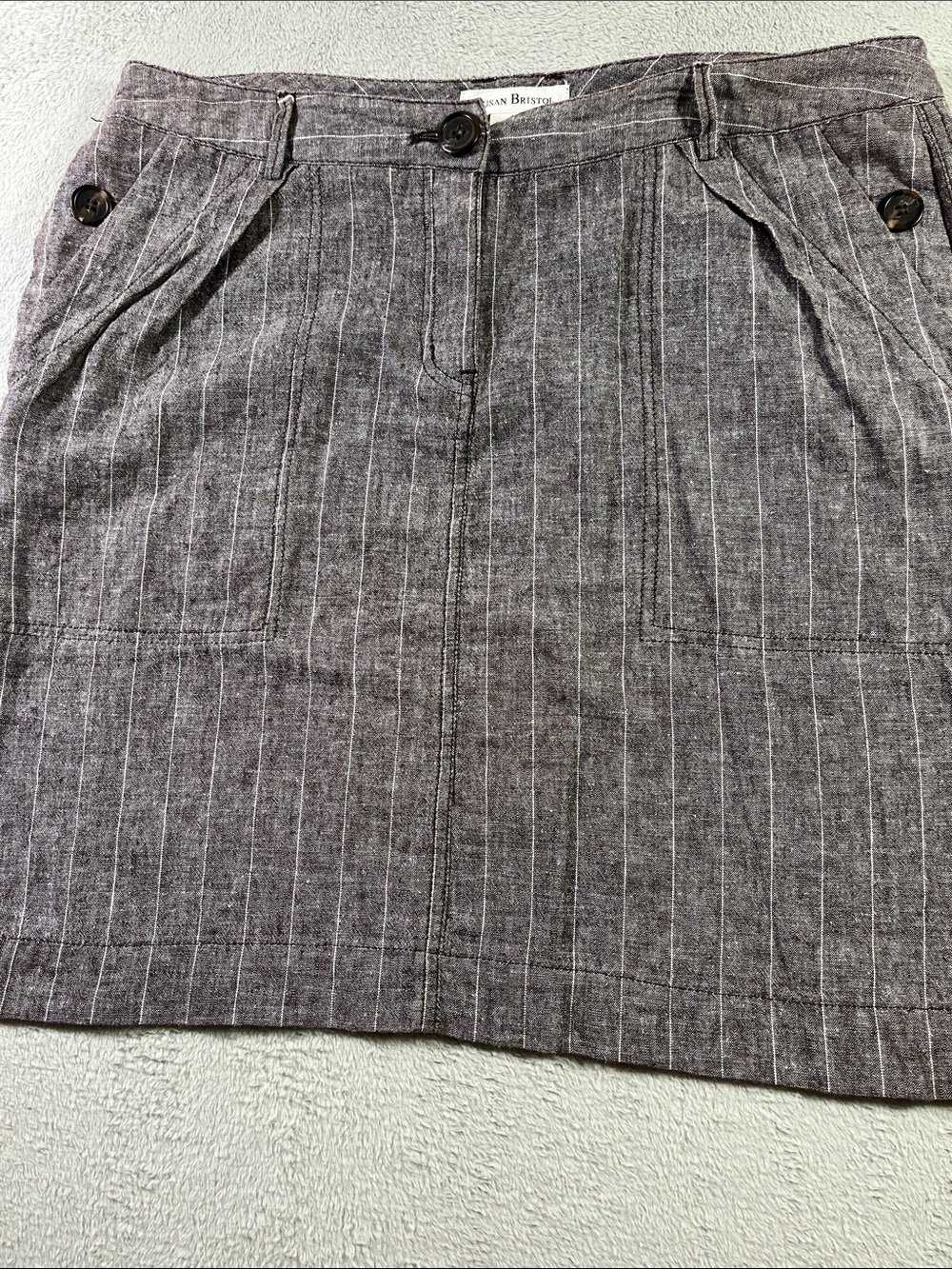 Susan Bristol Charcoal Pinstripe Mini Skirt Size 10 Linen Blend